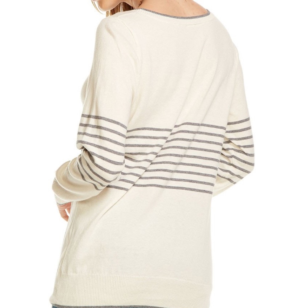 COTTON/CASHMERE STRIPED CHAMPAIGNE PULLOVER - Picture 4 of 4